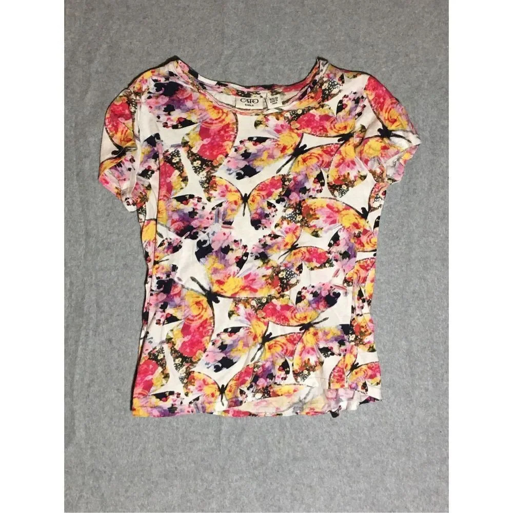 Kids Cato Shirt Size 10/12 Butterflies Watercolor Cute Casual Floral